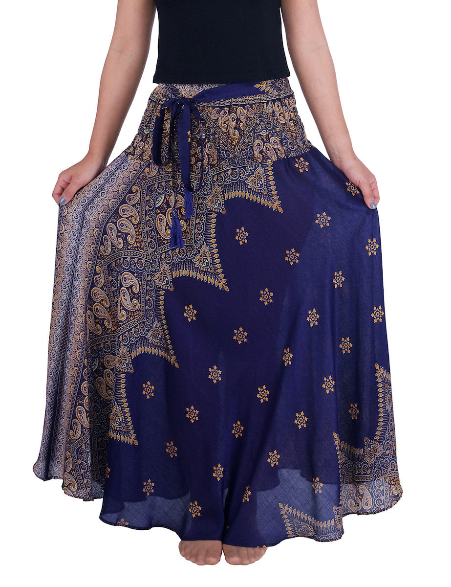 Boho rayon skirt with smocked waist and drawstring available in many colors