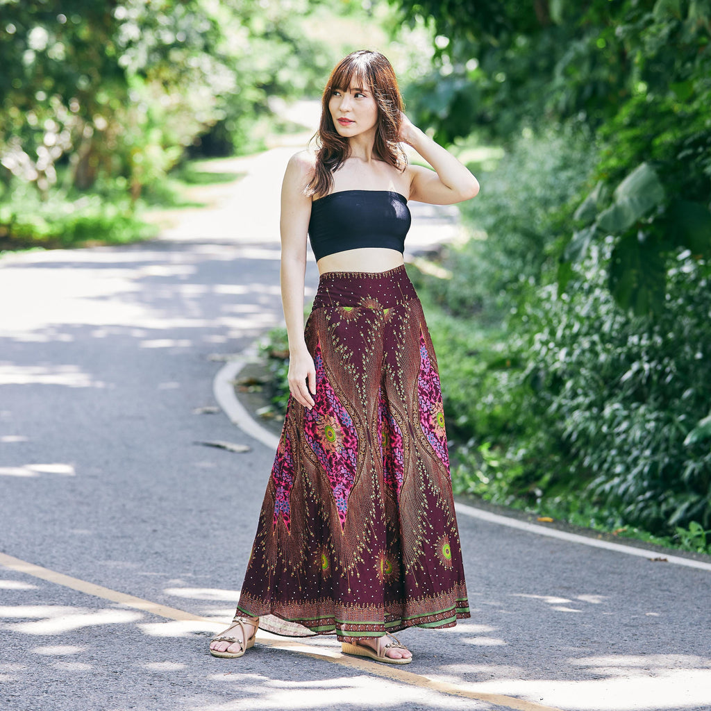 Teal palazzo pants for travel and dance, bohemian Thai trousers