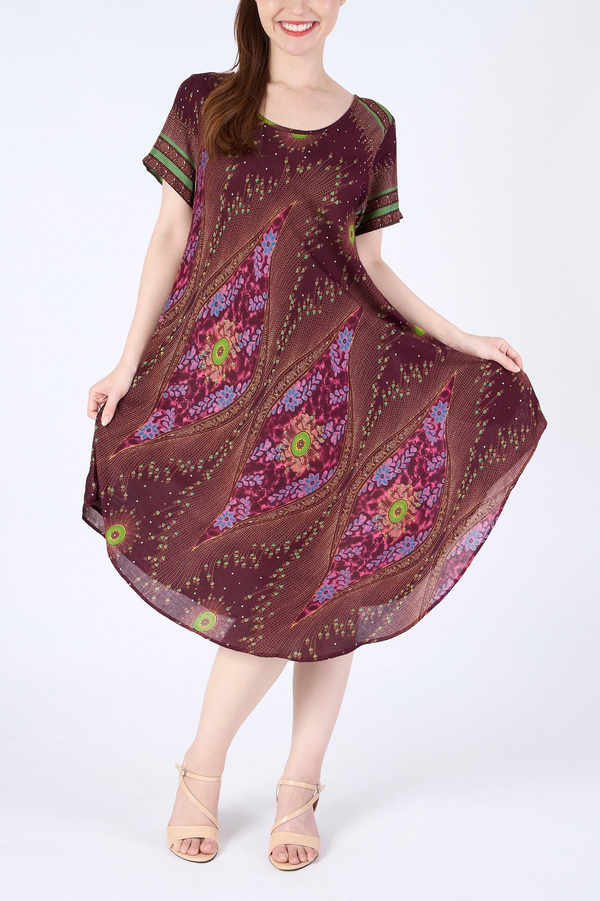Flowy festival dress for women in blue rayon with crochet details