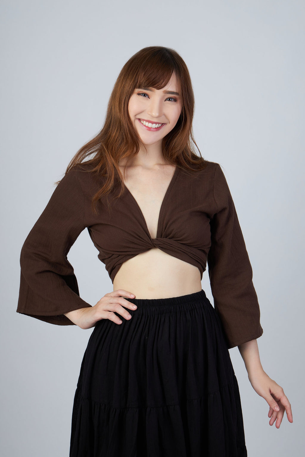 Brown bohemian wrap top for women perfect for summer and hot weather