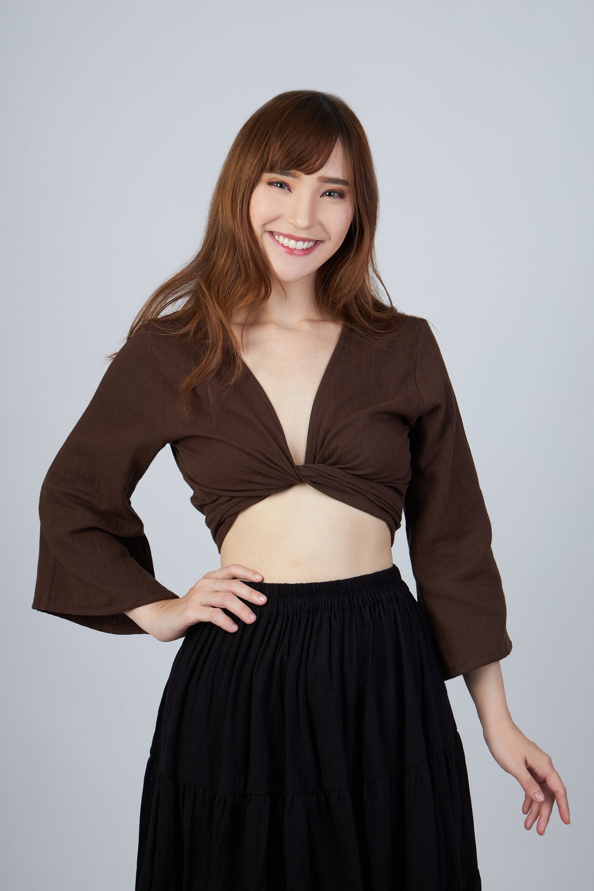 Brown bohemian wrap top for women perfect for summer and hot weather