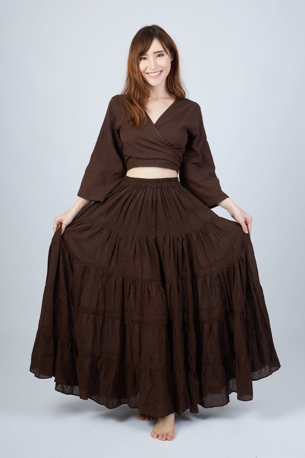 Brown wrap top women's boho clothing available in S/M L/XL XXL