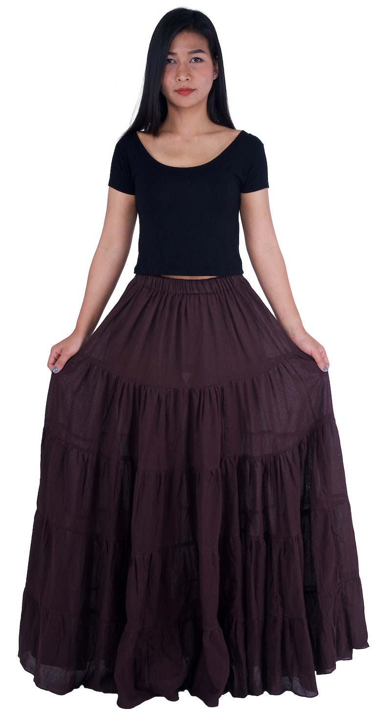 Long brown peasant skirt plus size elastic waist boho style