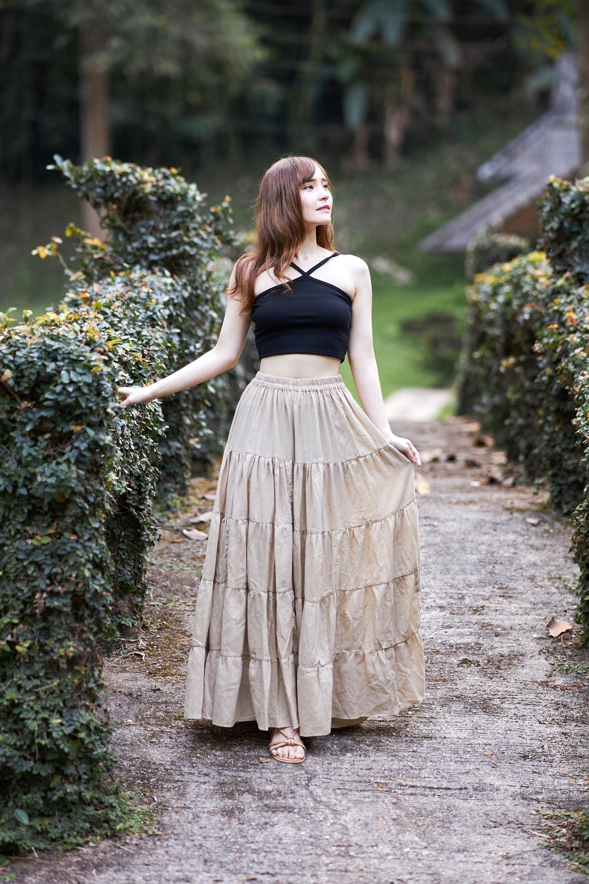Brown gothic maxi skirt full circle cotton handmade women