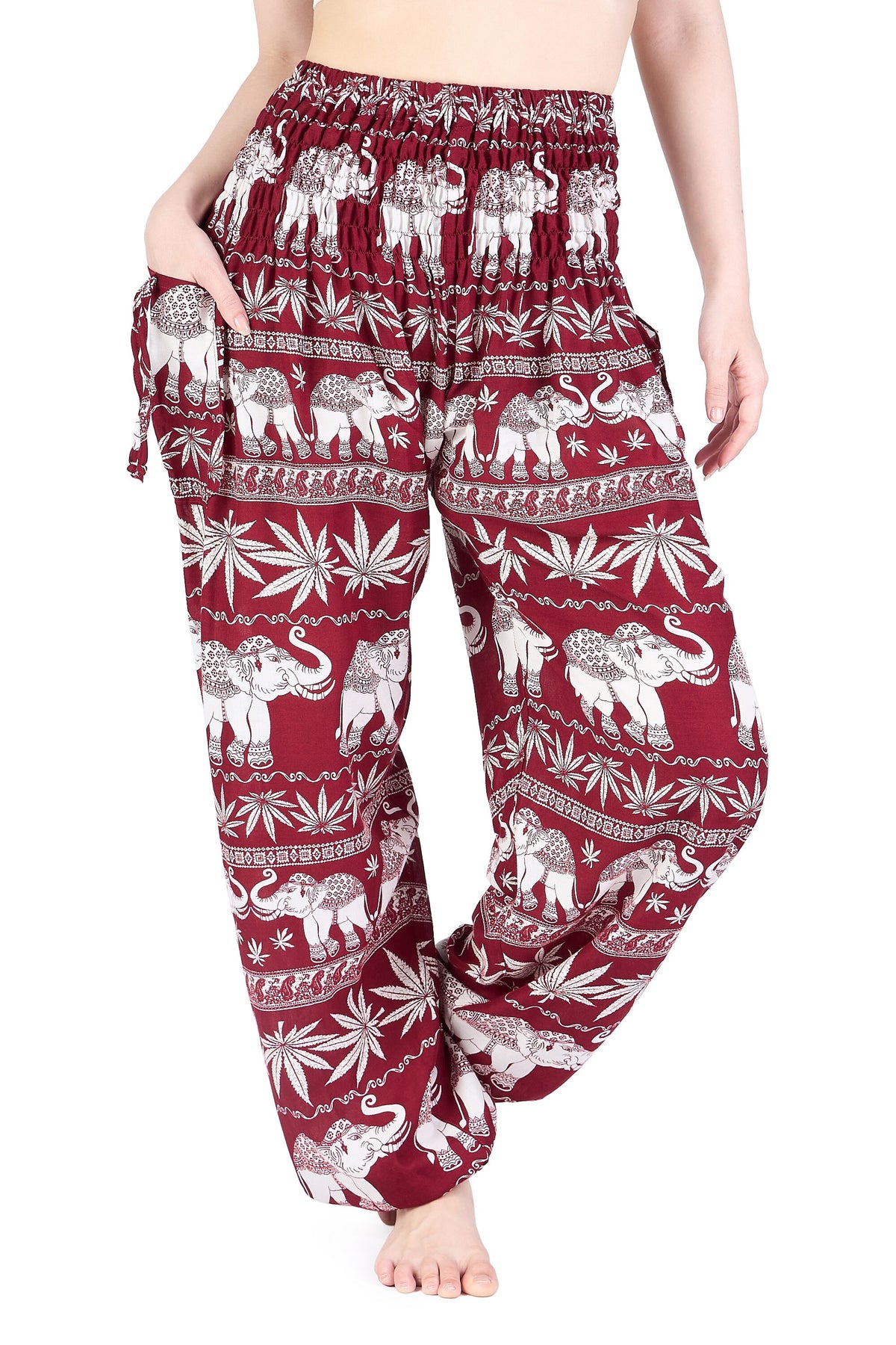 Handmade burgundy elephant pants for festival and lounge wear