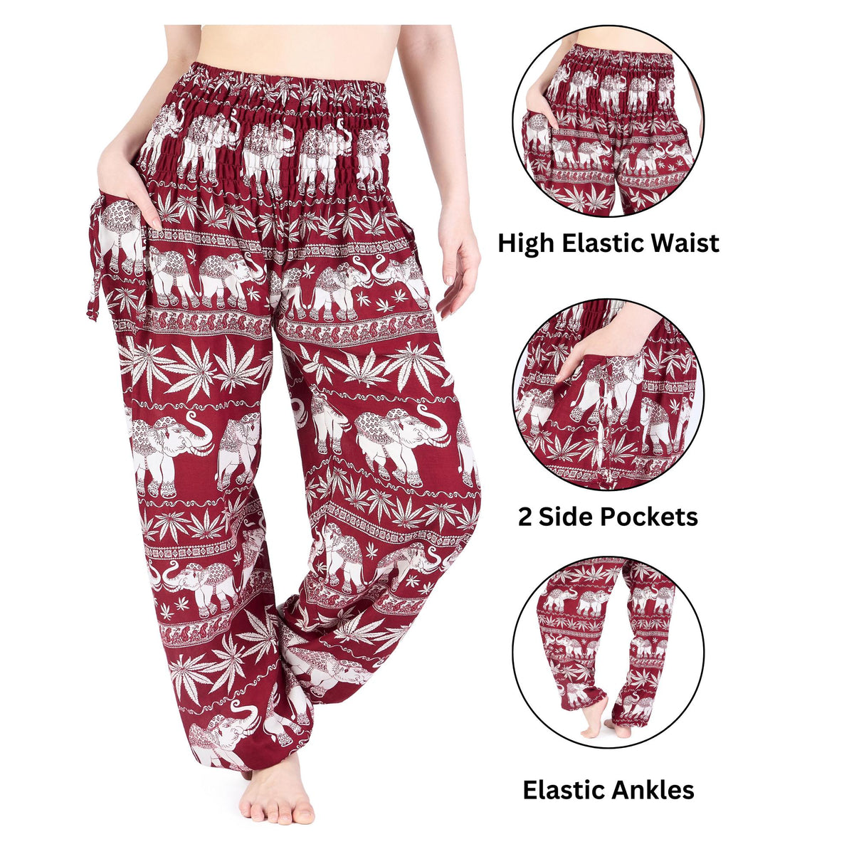 Handmade hippie harem pants in soft burgundy rayon