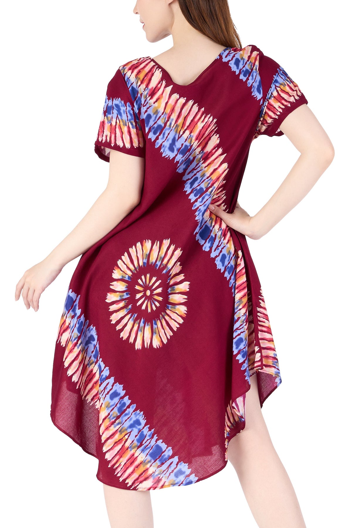 Hippie lady burgundy dress with pockets, perfect for parties and dinners