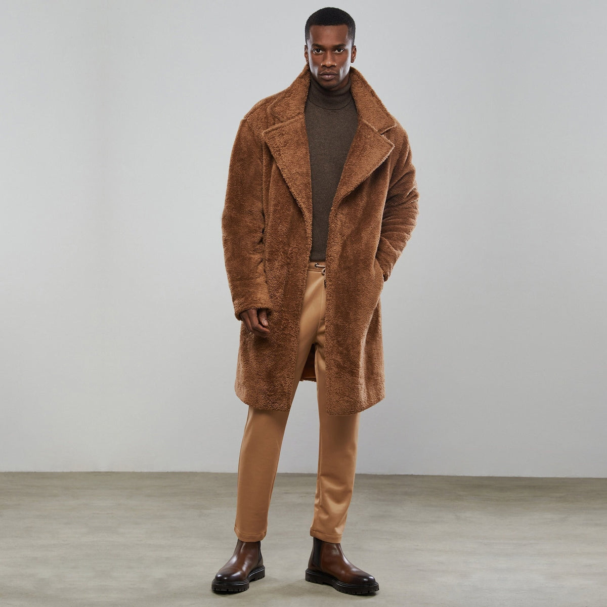 Dear Deer men's camel teddy coat winter fall outerwear with back vent