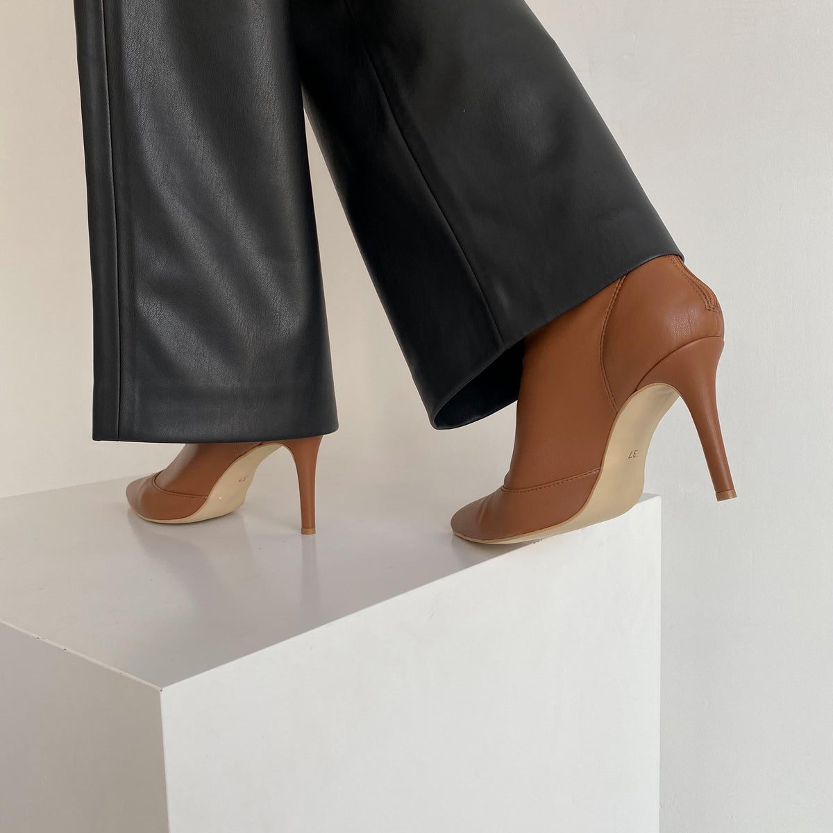 Handmade caramel ankle booties with 9cm stiletto heel