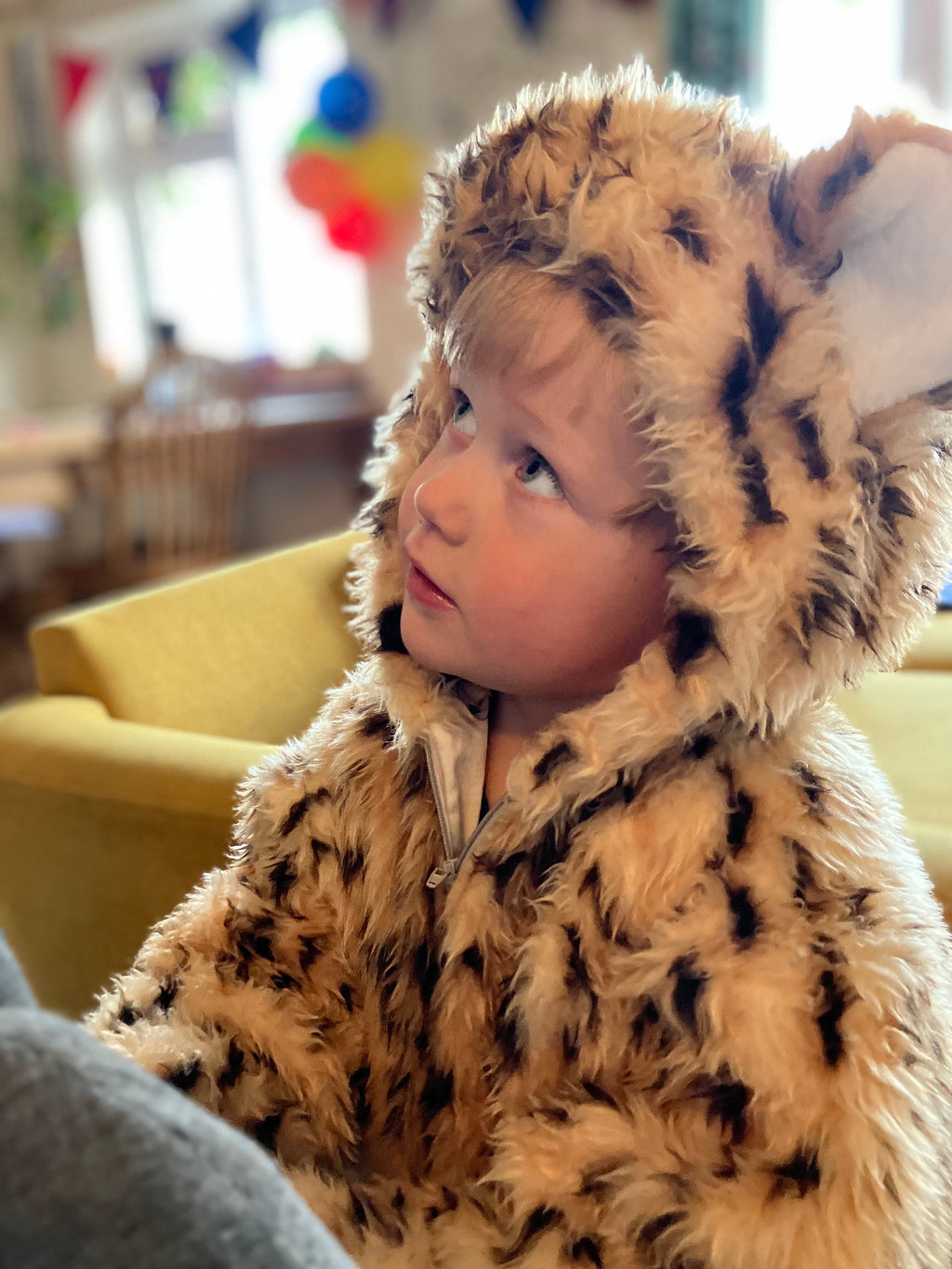 Kids cheetah onesie costume fully lined in white cotton for comfort