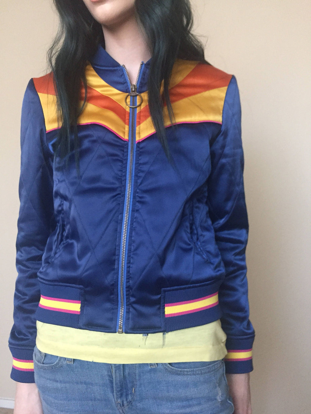 Classic rock couture Sonoran Sunrise bomber jacket for men and women, sizes XS to 3X