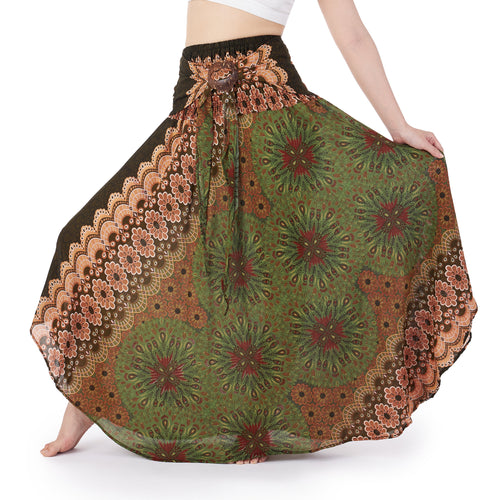 2 in 1 hippie skirt worn as high waisted boho skirt with asymmetric hem