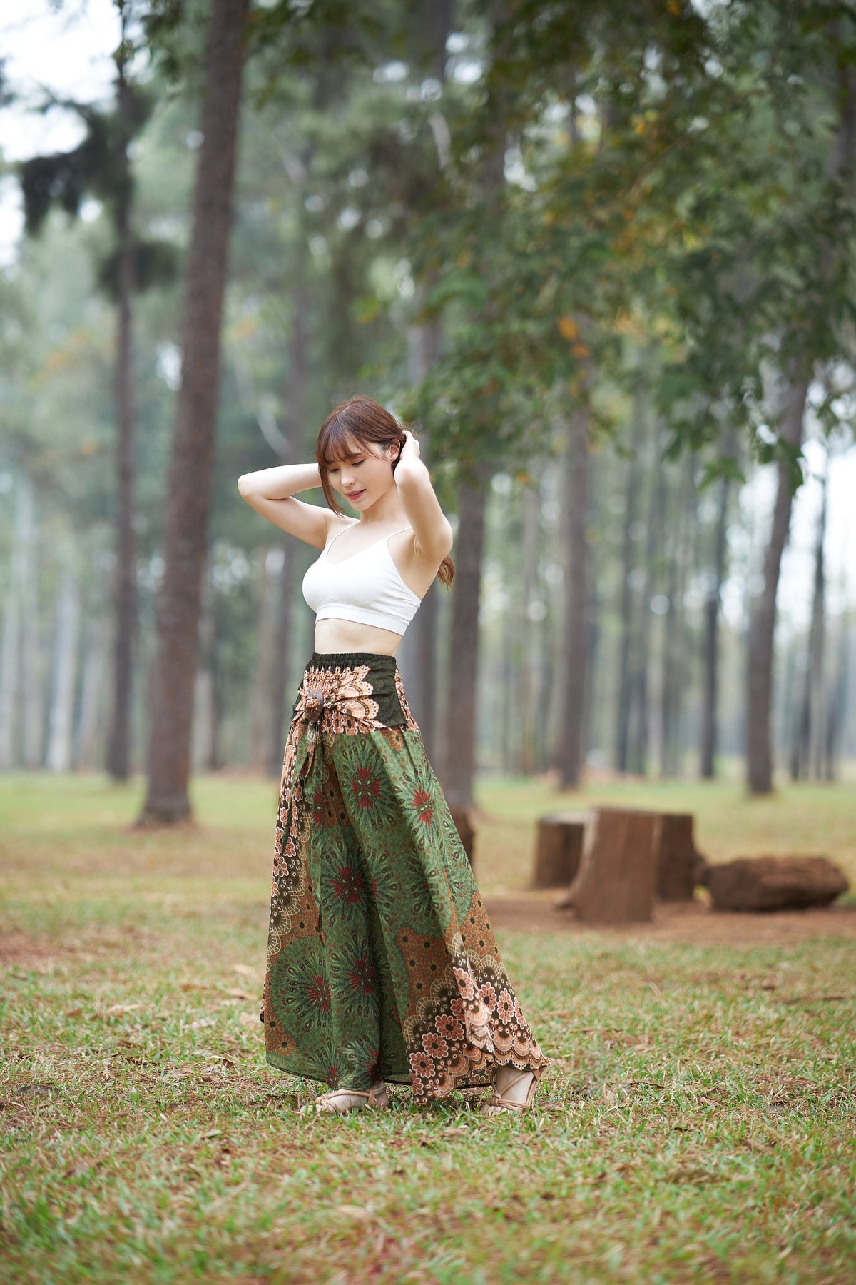 Green mandala gypsy dress styled as a summer festival sundress
