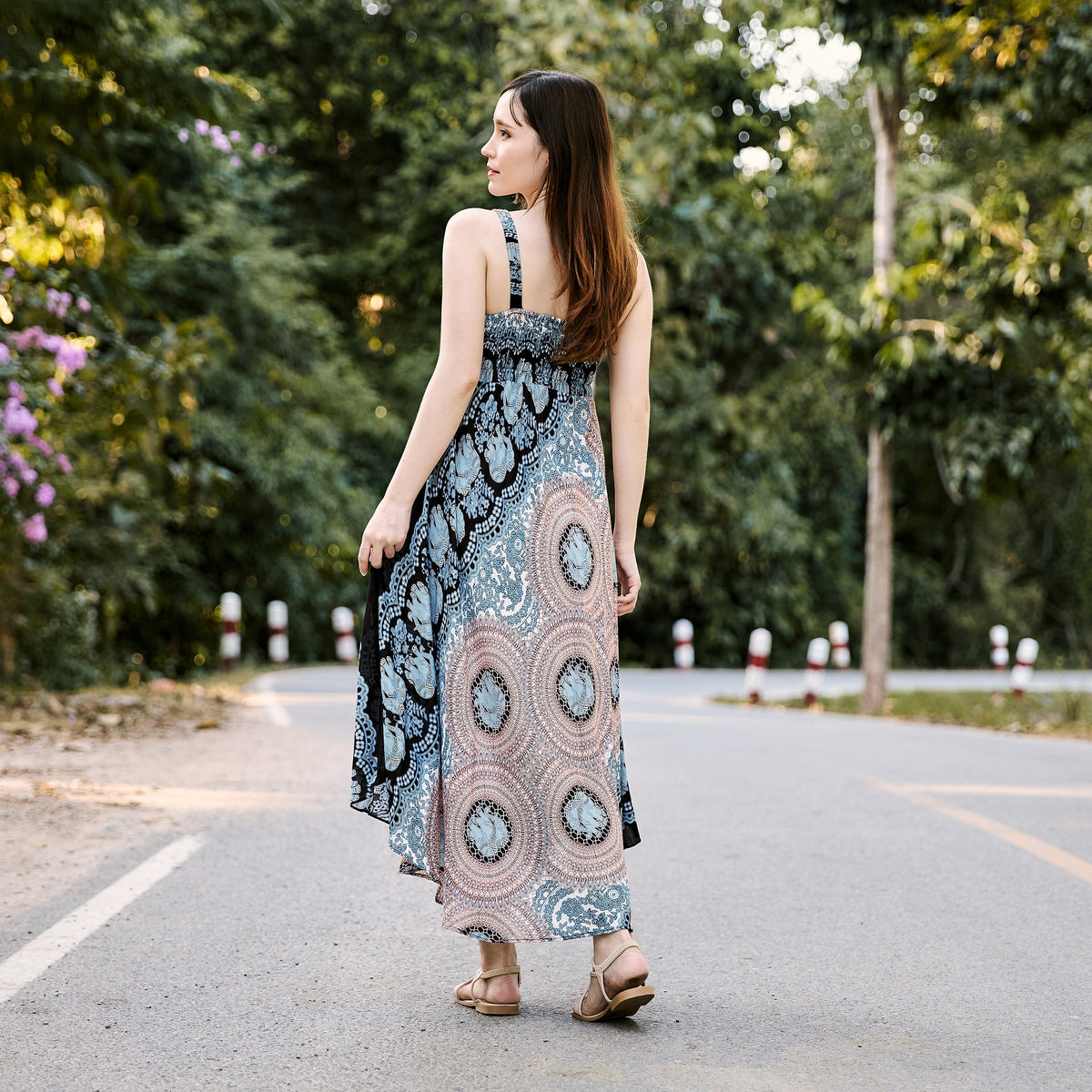 Handmade black white rayon sundress front view