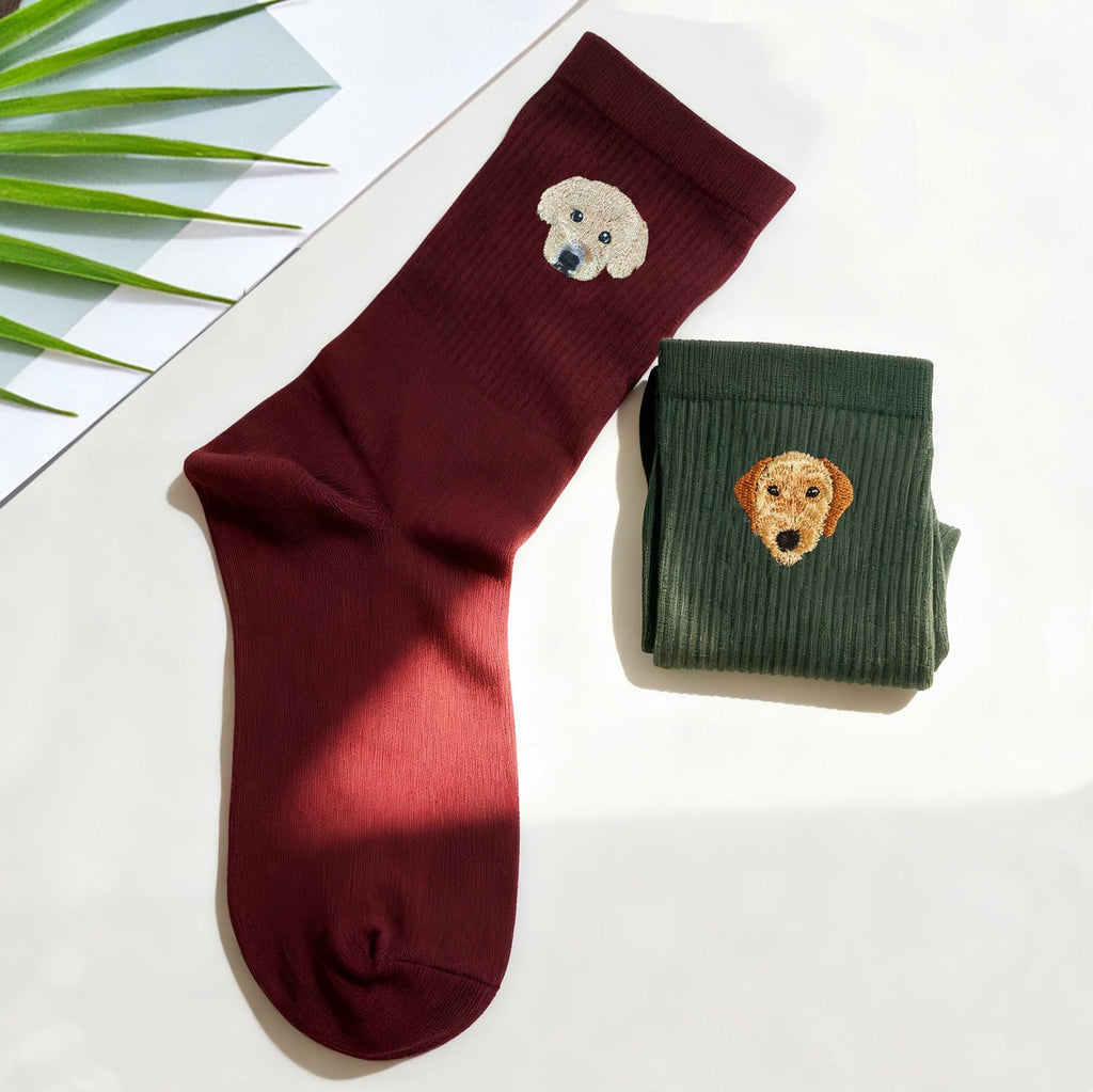 Custom embroidered pet portrait cotton socks with dog design