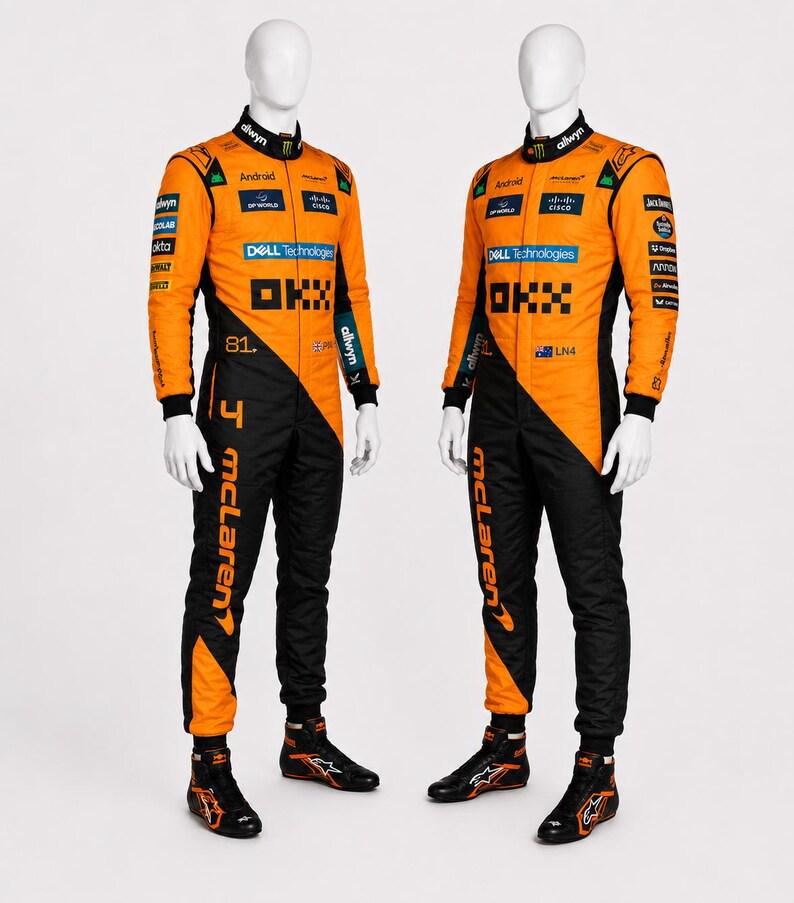 Unisex F1 style karting suit with custom name and country flag printing