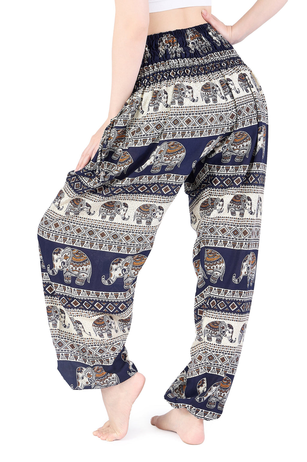 Lightweight dark blue elephant print festival pants
