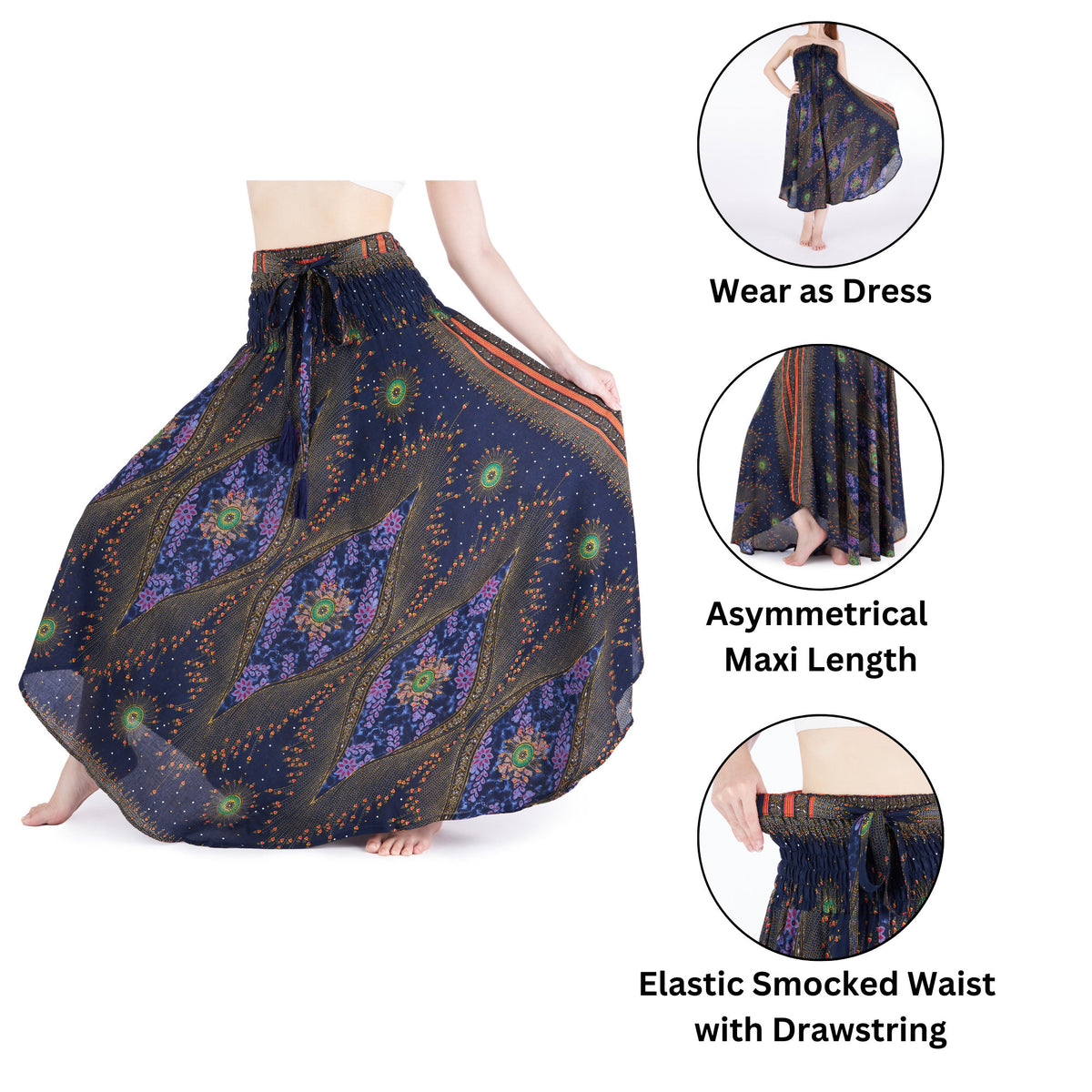 Boho chic long skirt for beach or festival wear