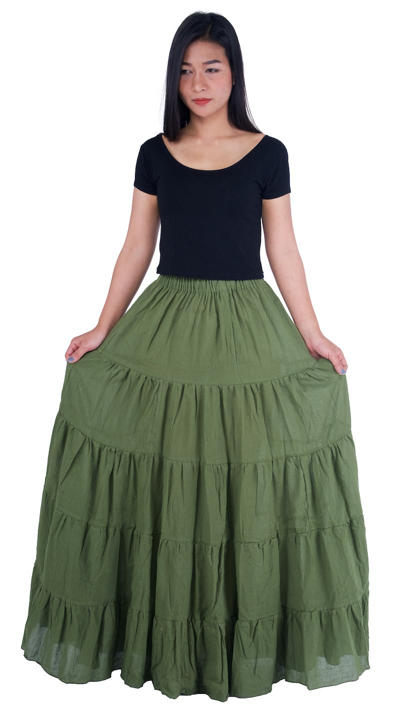 Plus size boho skirt in dark blue, long flowy with elastic waist