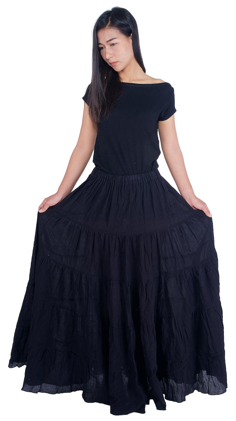 Handmade dark blue ruffle skirt, long boho women's clothing