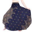 Handmade dark blue boho maxi skirt with elastic waist and drawstring