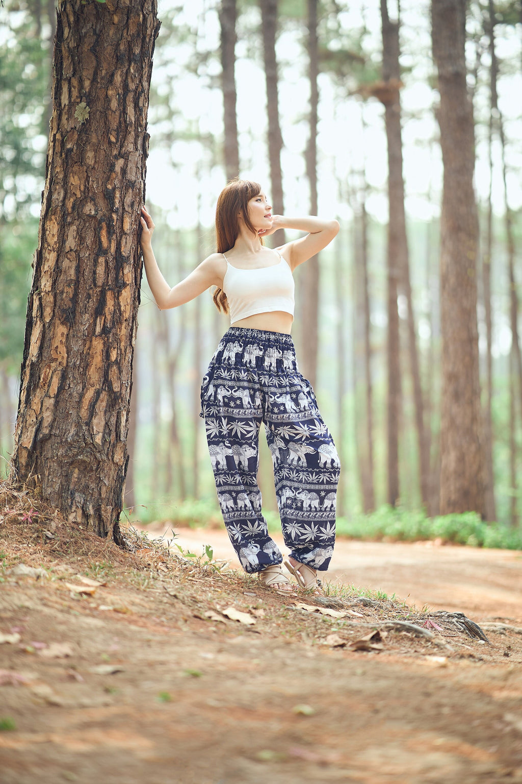 Dark blue elephant harem pants with pockets for boho yoga and lounge