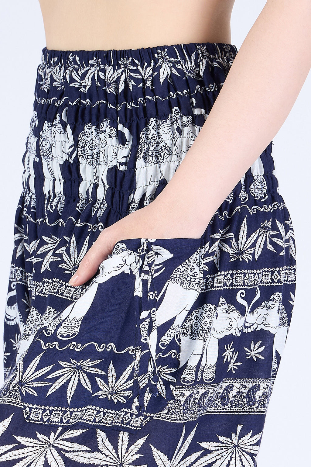 Handmade tribal women's pants in dark blue rayon with pockets