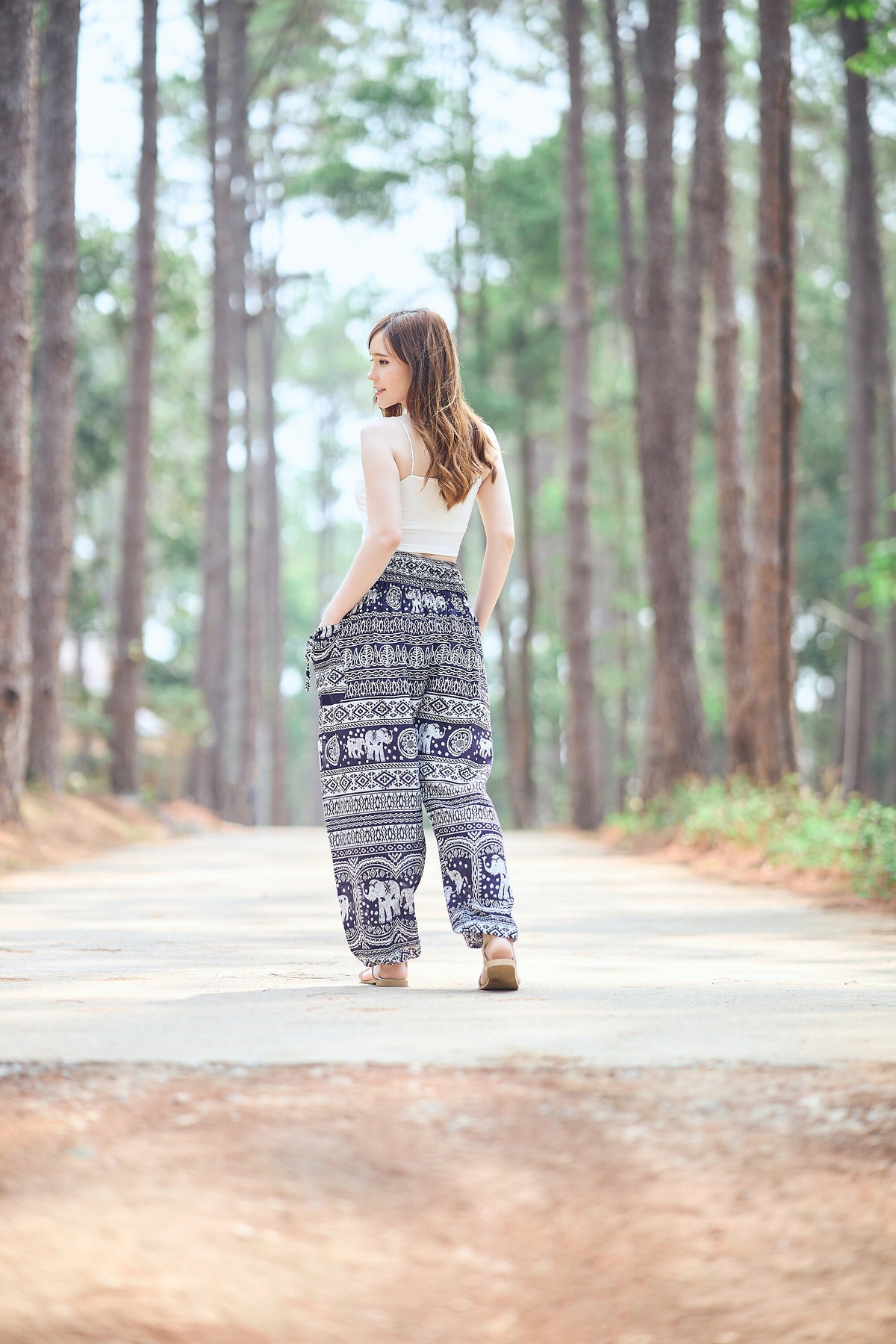 Handmade rayon boho lounge wear trousers in dark blue print