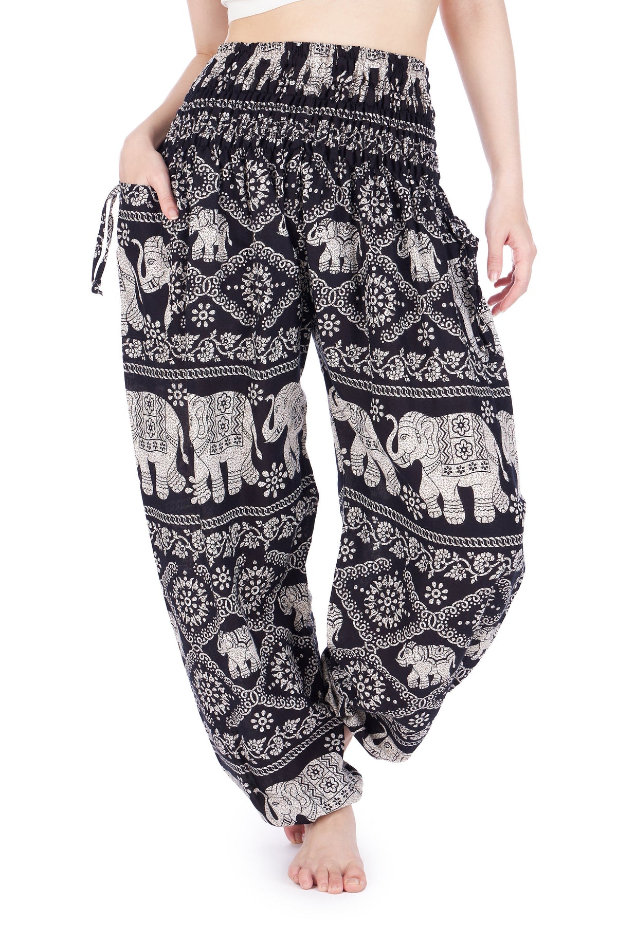 Thai handmade boho yoga trousers with wide legs and pockets