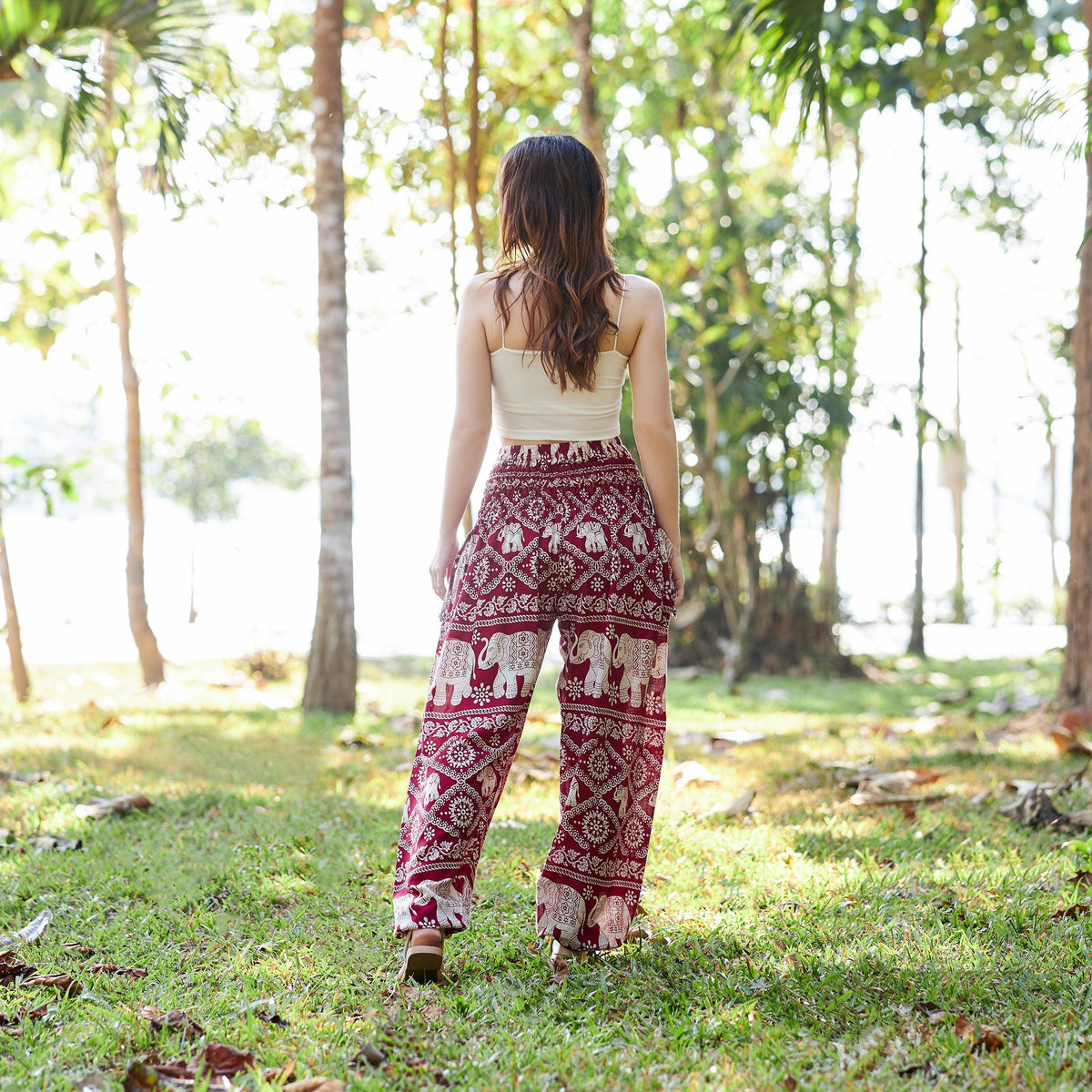 Boho elephant harem pants for women with wide leg design