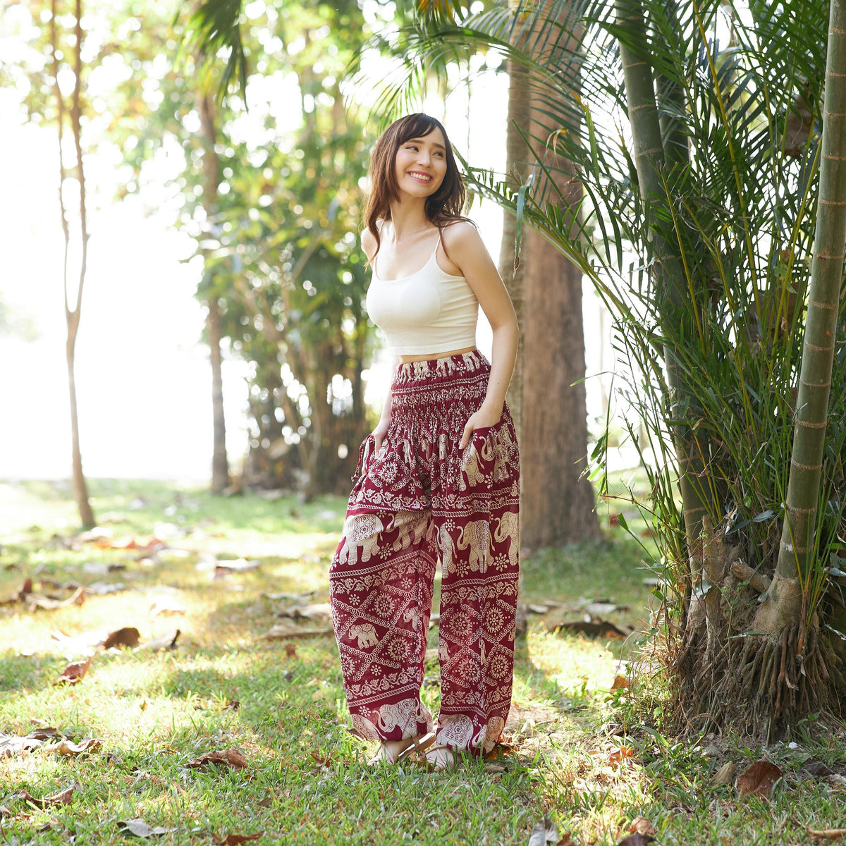 Elephant print yoga pants for women with adjustable fit