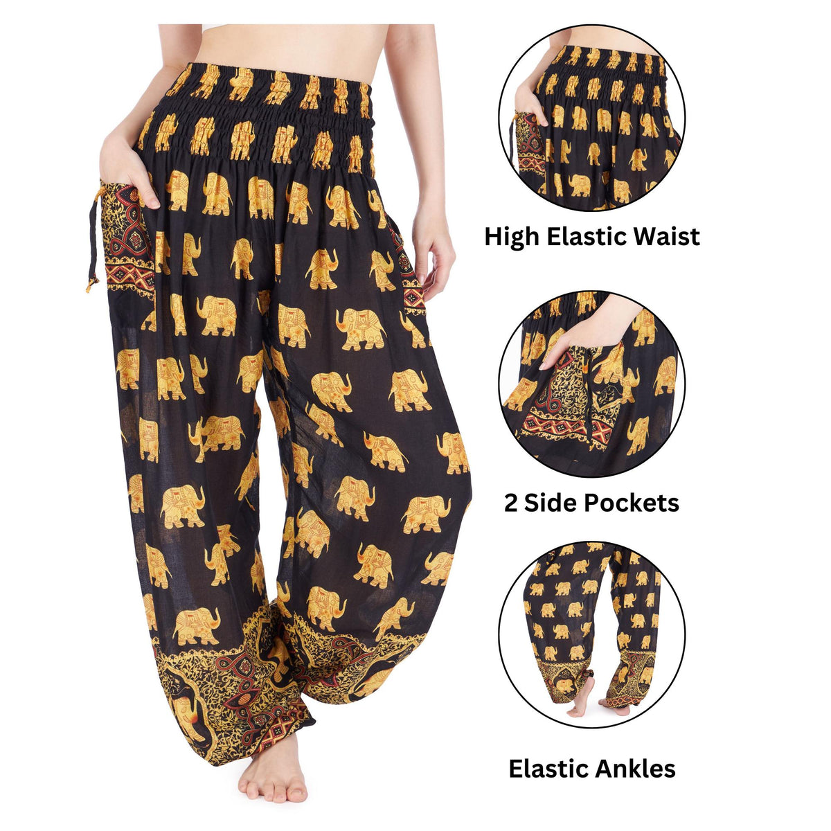 Boho yoga trousers with pockets, handmade from rayon