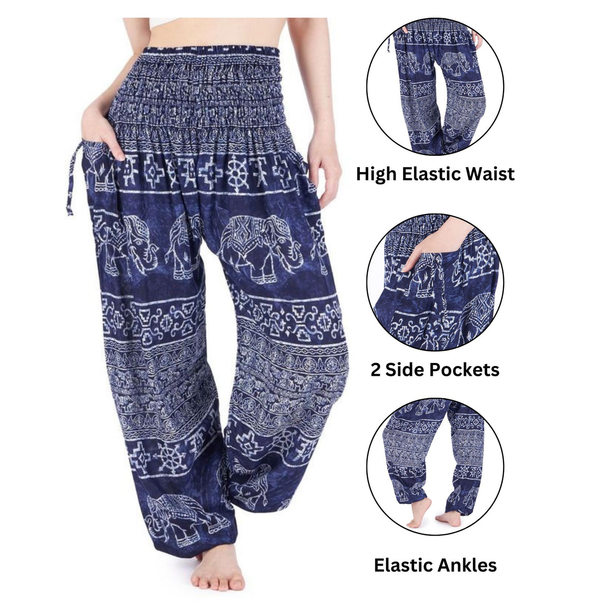 Women's dark blue rayon harem yoga pants handmade