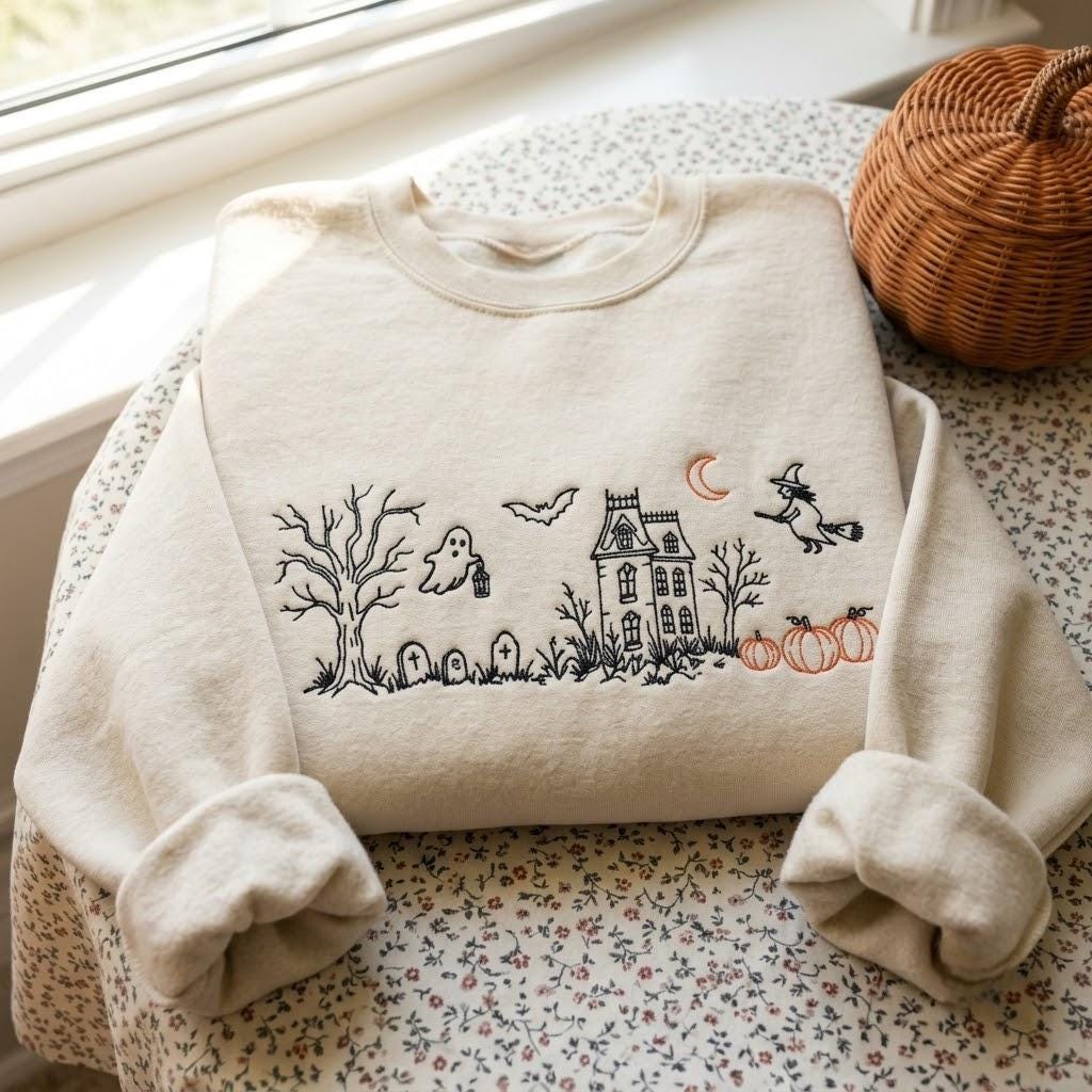 Vintage Gothic Halloween Crewneck pullover in neutral tone