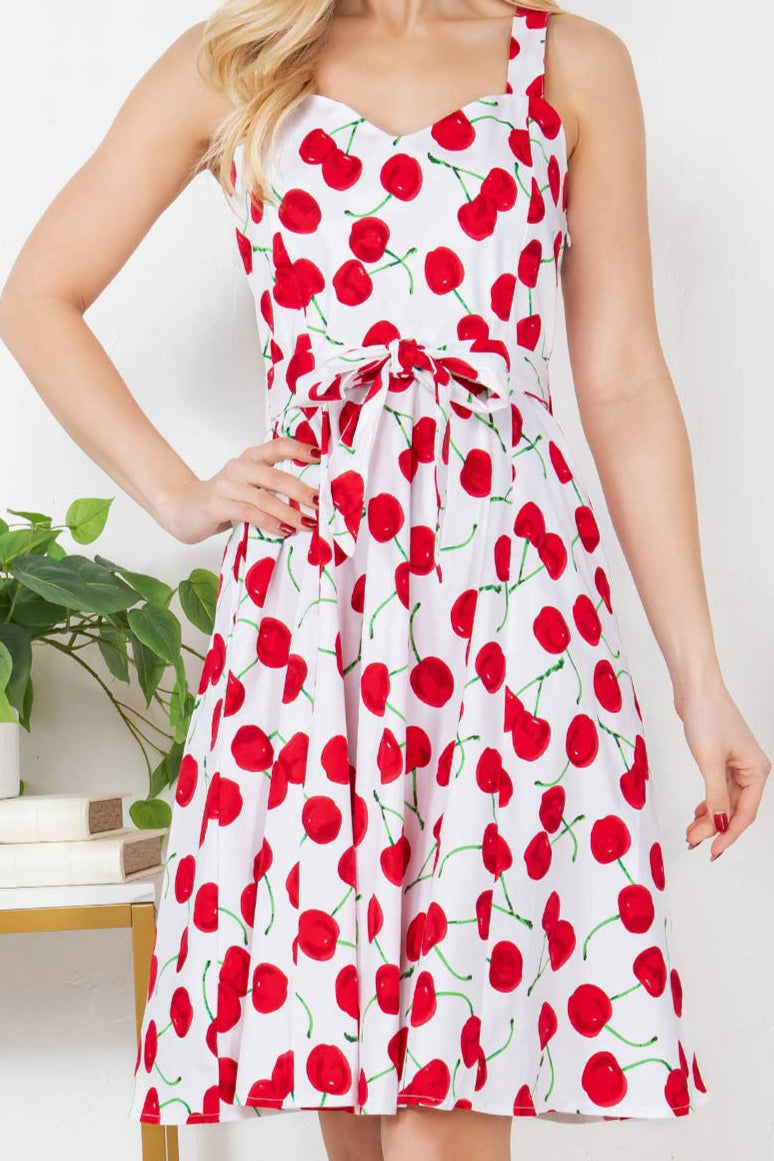 Cherry Print Cotton Sleeveless Dress