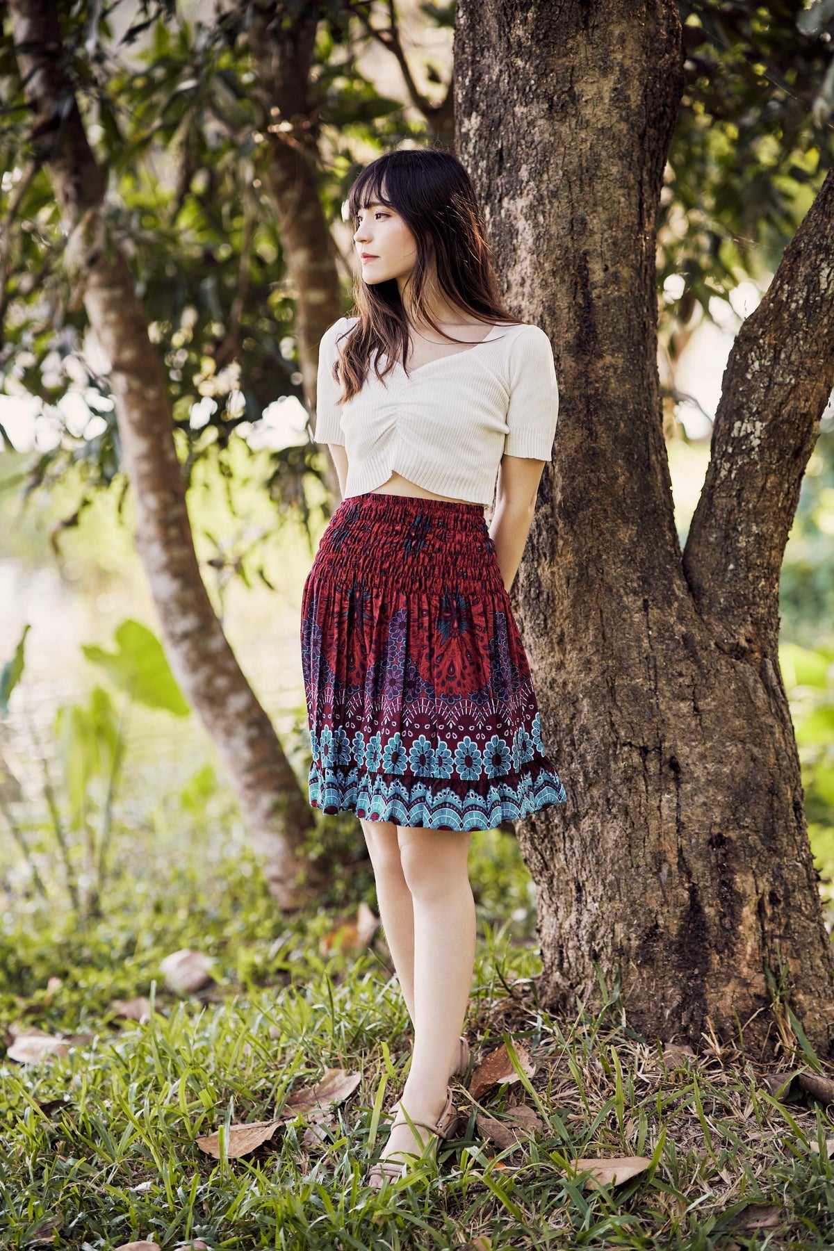 Summer beach boho skirt lightweight rayon dark blue