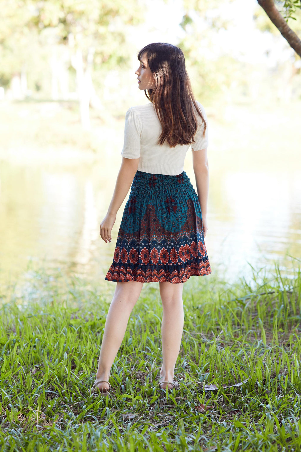 Women's handmade rayon skirt with smocked waist