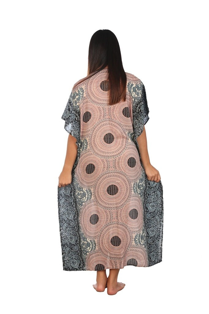 Lightweight boho kaftan dress with sleeves and pocket for summer festivals