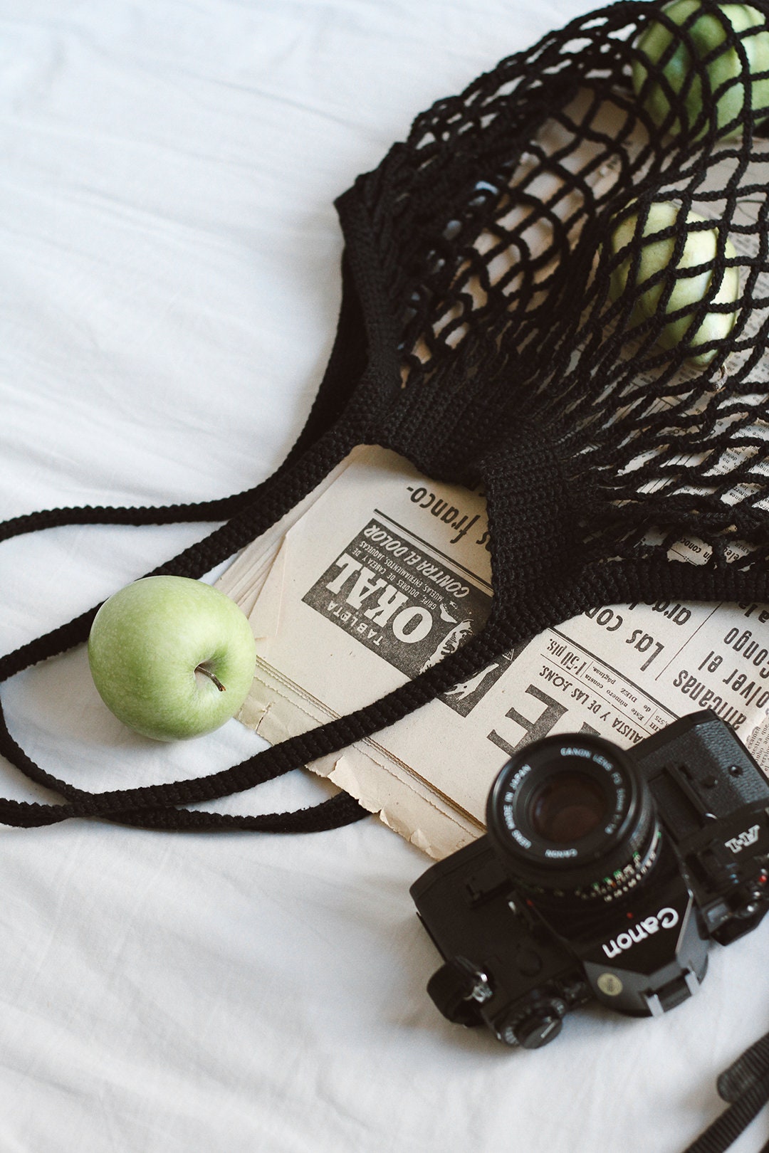 Cotton mesh market bag, off white, reusable and stylish for daily use