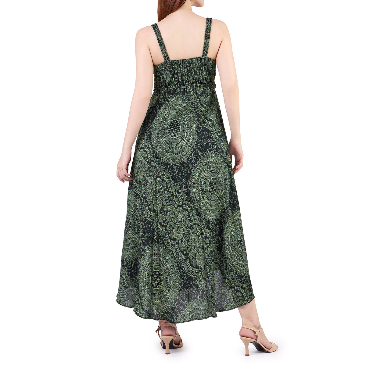 Handmade green crochet top dress with adjustable straps and soft fabric