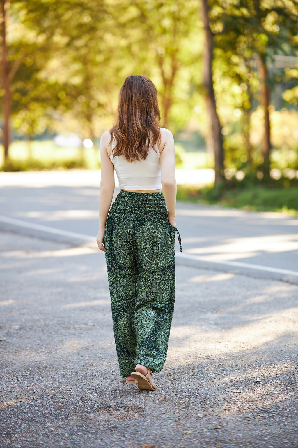 Women's hippie ethnic harem trousers green floral Halloween costume