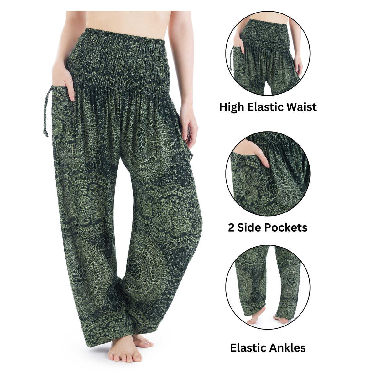Fall style harem pants green floral print by Lannaclothesdesign