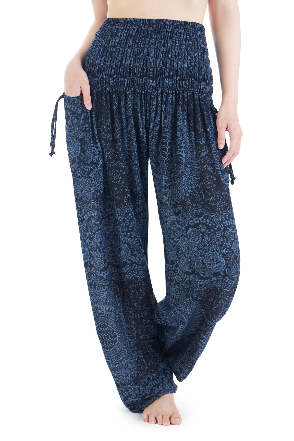 Comfy rayon harem yoga trousers green floral pattern for women