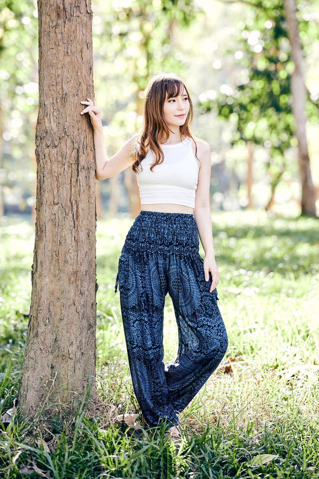 Green floral hippie pants loose festival summer beachwear