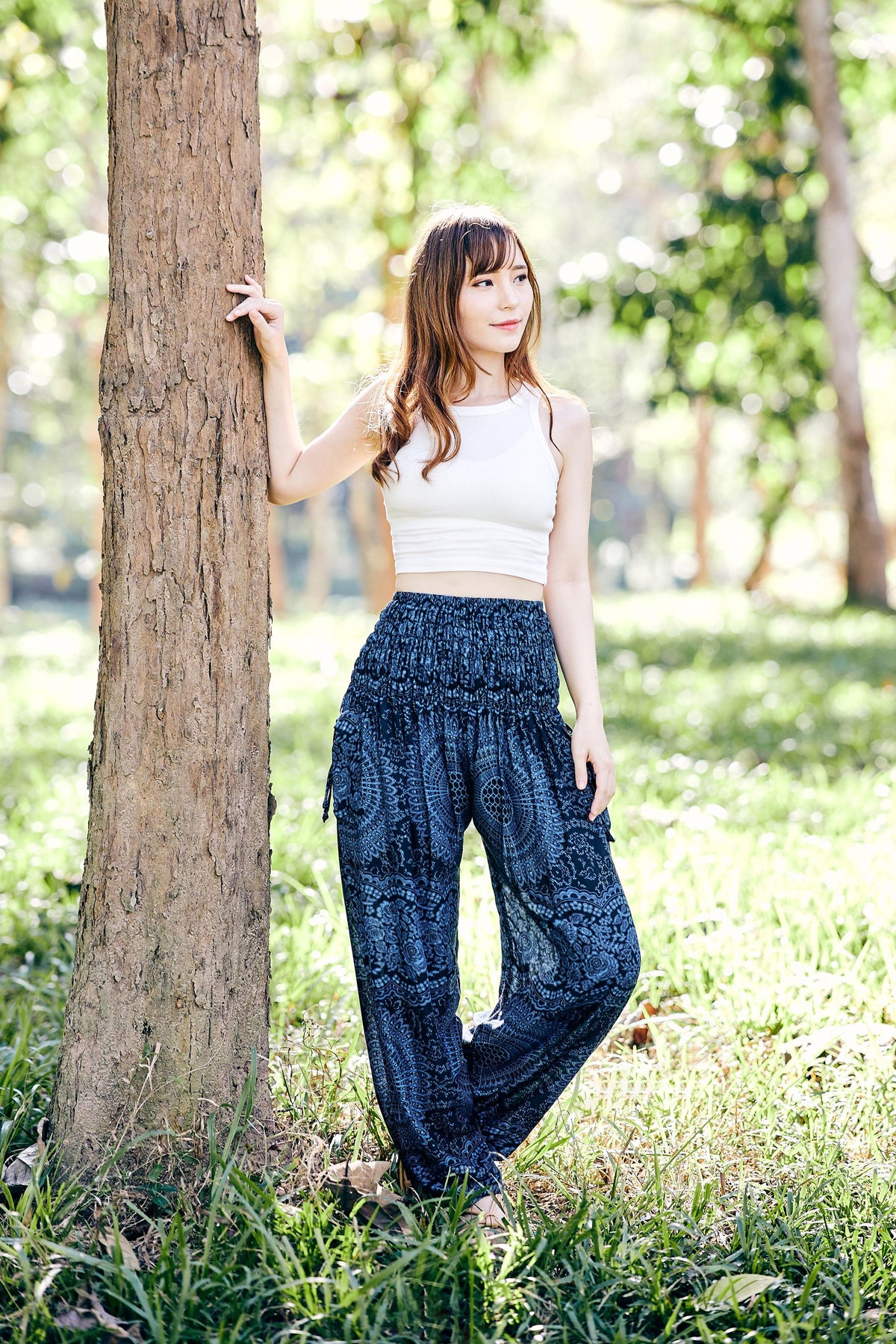 Green floral hippie pants loose festival summer beachwear