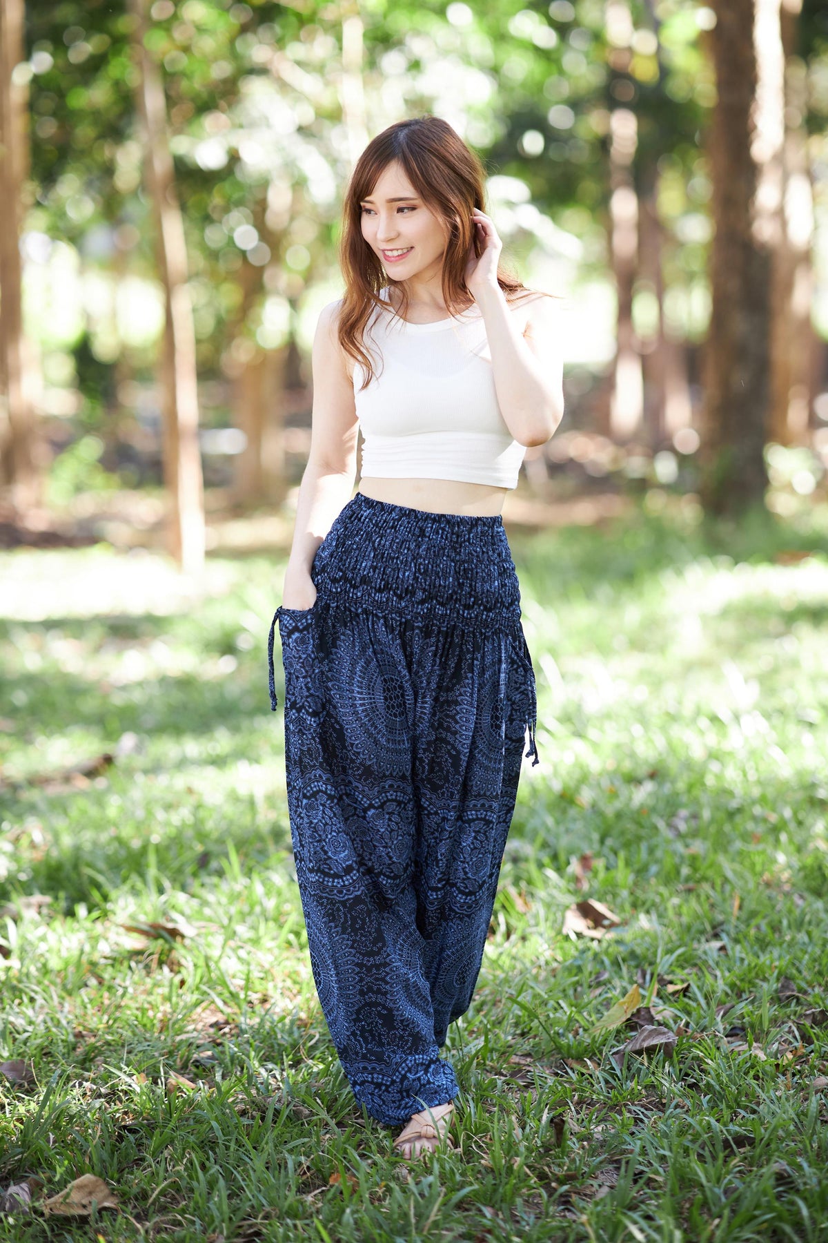 Boho ethnic harem trousers green floral print Halloween costume