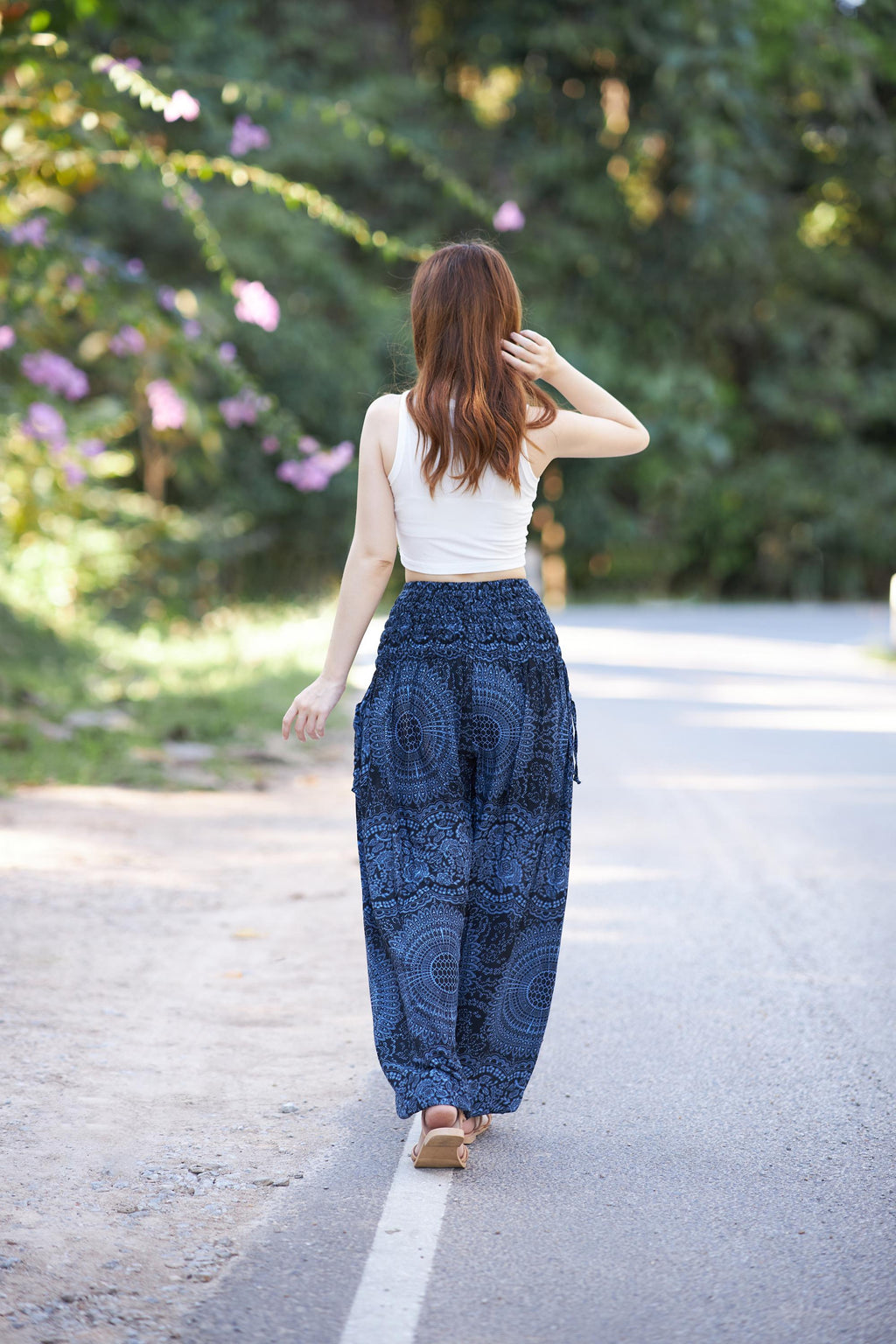 Green floral harem pants soft lightweight rayon fabric
