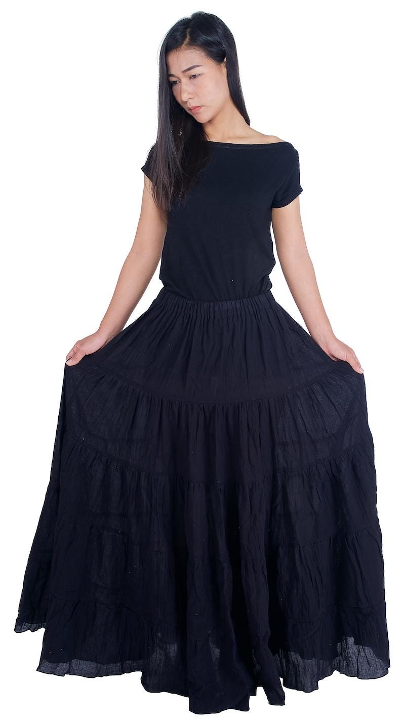 Green cotton maxi skirt with adjustable waist
