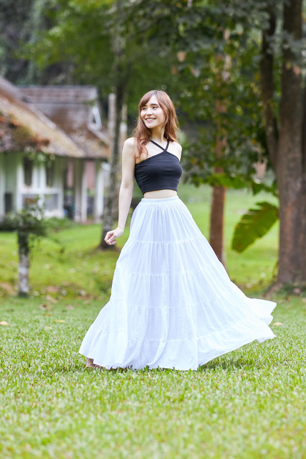 Green boho maxi skirt with lining option