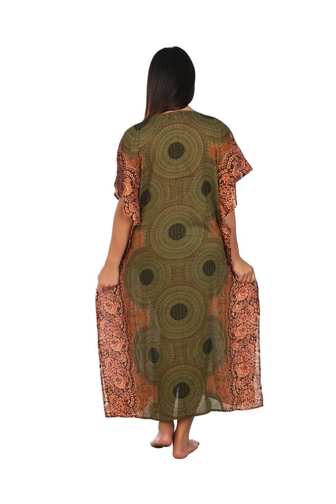 Lightweight rayon beach cover-up in printed green boho style